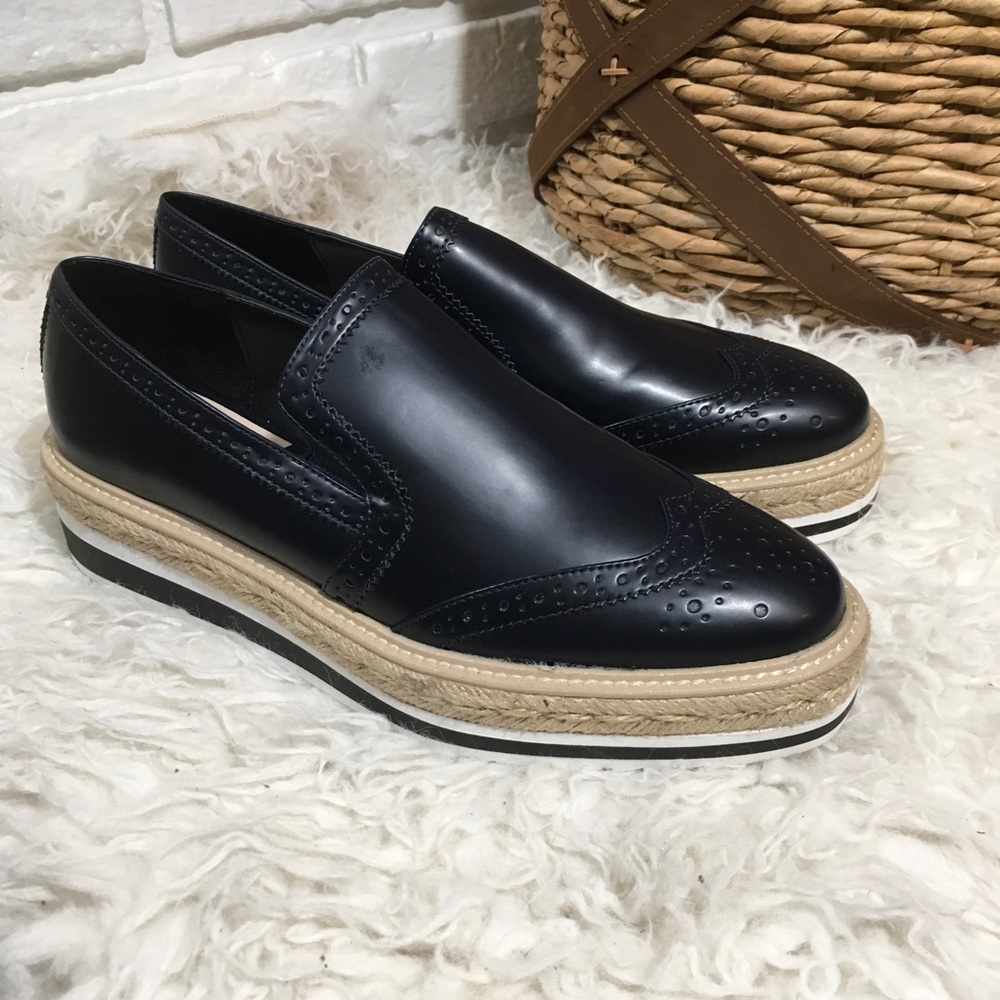 Zara Black Leather Platform Espadrille Slip-On Shoes